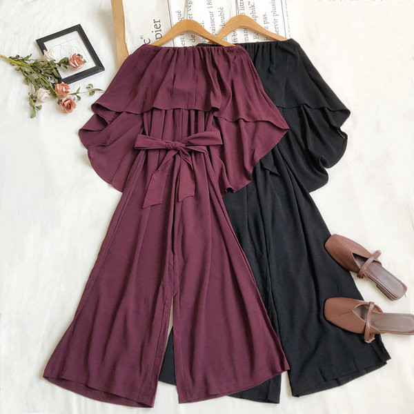 Sieviešu kombinezons ar jostu platu modeli