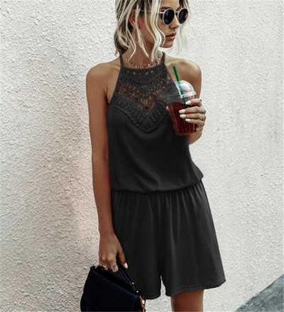 Vasaras īss kombinezons ar izšuvumu un elastīgu jostasvietu