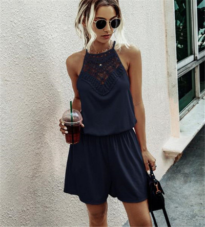 Vasaras īss kombinezons ar izšuvumu un elastīgu jostasvietu