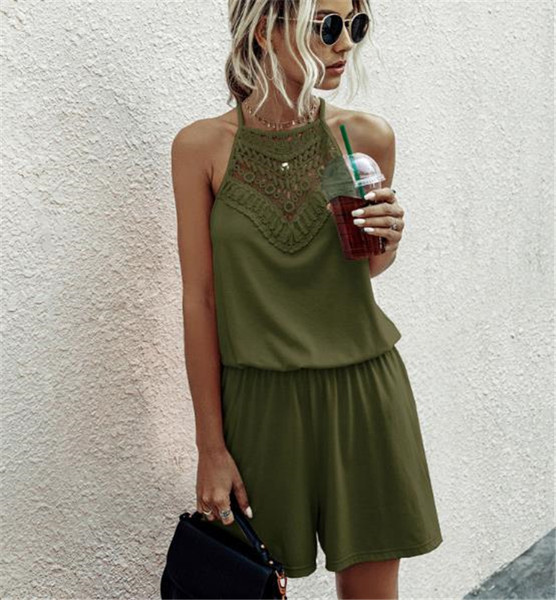Vasaras īss kombinezons ar izšuvumu un elastīgu jostasvietu