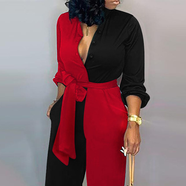 Stilīgs sieviešu kombinezons ar garām piedurknēm un špica kakla izgriezumu