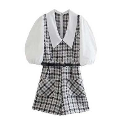 Női kockás overál retro stílusban