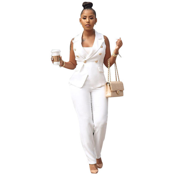 Naiste kaheosaline nööpidega ülikonnavest ja stiilsed püksid