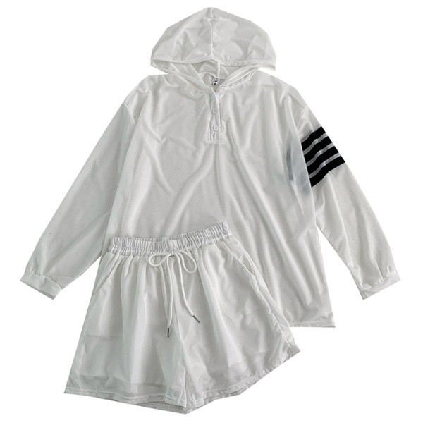 Ikdienas sieviešu blūzes komplekts ar kapuci un šortiem