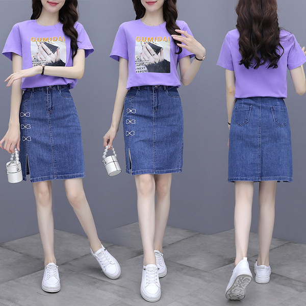 Naiste vabaaja komplekt kahest osast T-särk + seelik kahes värvitoonis