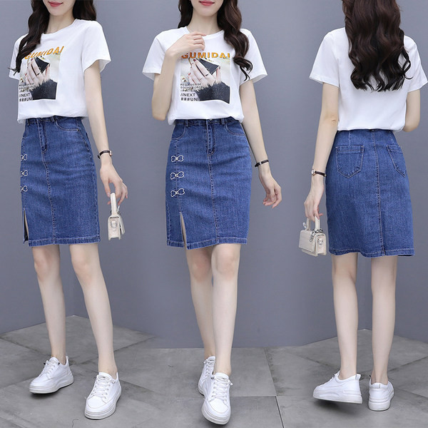 Naiste vabaaja komplekt kahest osast T-särk + seelik kahes värvitoonis