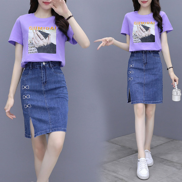 Naiste vabaaja komplekt kahest osast T-särk + seelik kahes värvitoonis