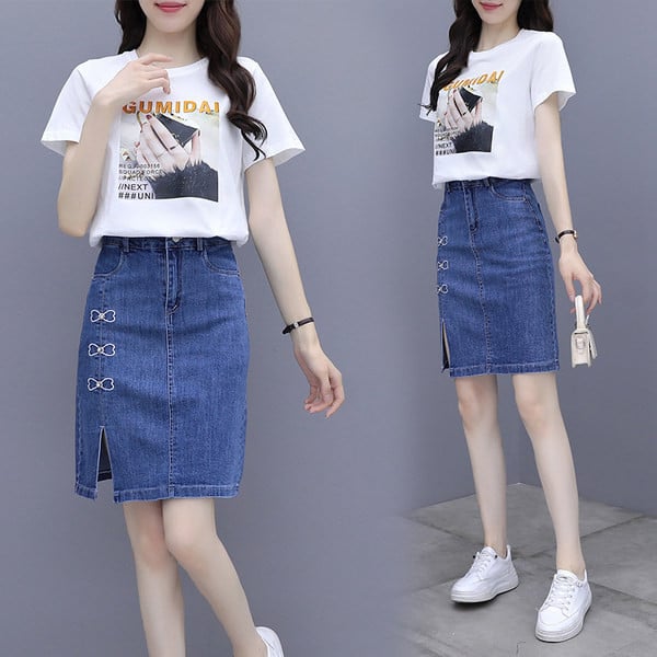 Naiste vabaaja komplekt kahest osast T-särk + seelik kahes värvitoonis