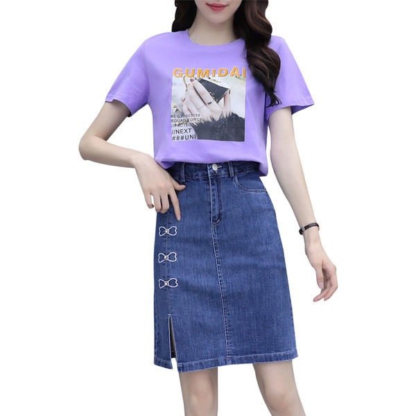 Naiste vabaaja komplekt kahest osast T-särk + seelik kahes värvitoonis