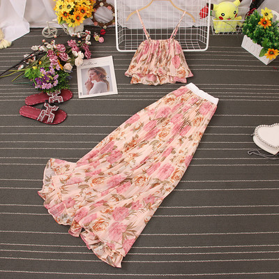 Lillemotiividega naiste komplekt-seelik ja topp