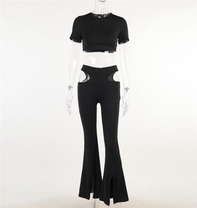 Női testreszabott szett - rövid blúz és nadrág kivágással