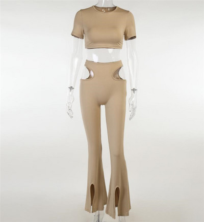 Női testreszabott szett - rövid blúz és nadrág kivágással