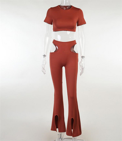 Női testreszabott szett - rövid blúz és nadrág kivágással