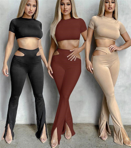 Női testreszabott szett - rövid blúz és nadrág kivágással