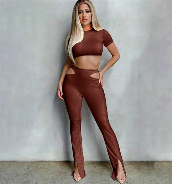 Női testreszabott szett - rövid blúz és nadrág kivágással