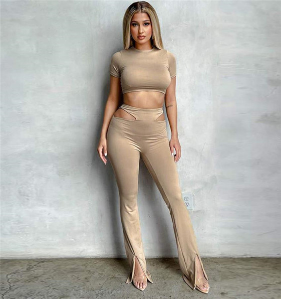 Női testreszabott szett - rövid blúz és nadrág kivágással