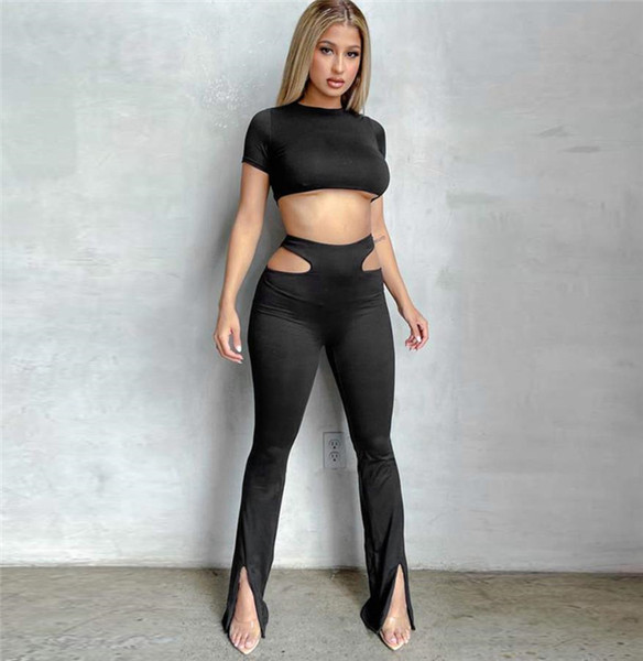 Női testreszabott szett - rövid blúz és nadrág kivágással