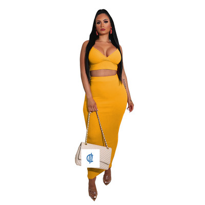 Γυναικείο κοτλέ σετ από δύο μέρη μακριά φούστα και κοντό τοπ με λαιμόκοψη