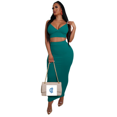 Γυναικείο κοτλέ σετ από δύο μέρη μακριά φούστα και κοντό τοπ με λαιμόκοψη