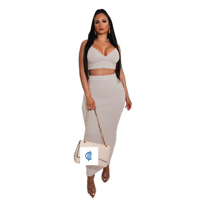 Γυναικείο κοτλέ σετ από δύο μέρη μακριά φούστα και κοντό τοπ με λαιμόκοψη
