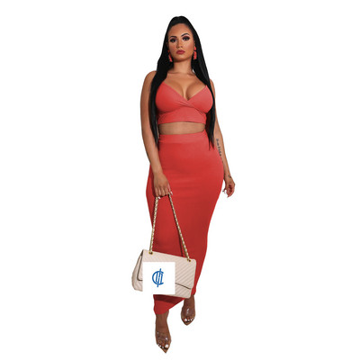 Γυναικείο κοτλέ σετ από δύο μέρη μακριά φούστα και κοντό τοπ με λαιμόκοψη