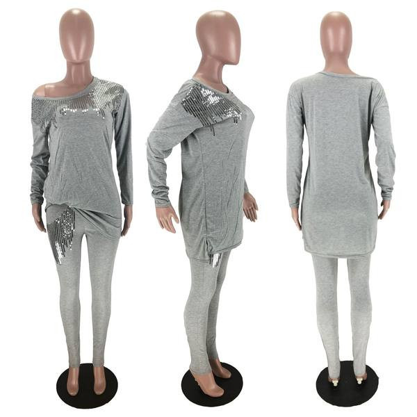 Naiste kaheosaline pikkade varrukatega pluus, litrid ja taskutega püksid