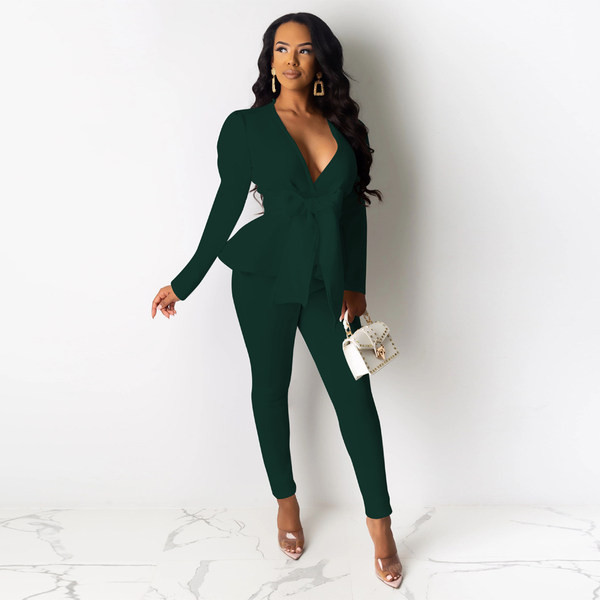 Uut mudelit pikkade varrukate ja pükstega naiste jope komplekt