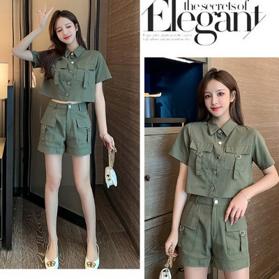 Suvine komplekt taskutega lühikesest särgist ja lühikestest pükstest