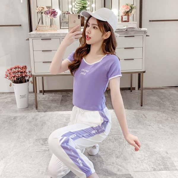 Casual komplekt - lühike pluus ja ääristega püksid