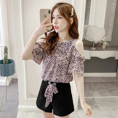 Casual komplekt - paljaste õlgadega särk ja lühikesed püksid