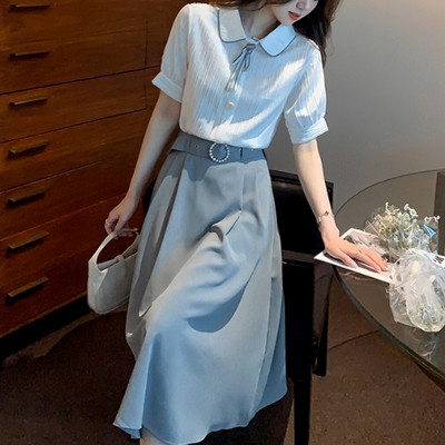 Naiste särk ja väljalõikega seelik koos vööga - igapäevane komplekt