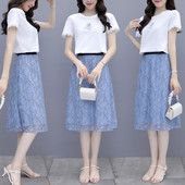 Uue mudeli kaheosaline naiste komplekt - lühikeste varrukatega T-särk ja seelik