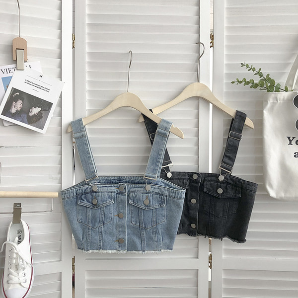 Μοντέρνα γυναικεία τζιν σετ με κουμπιά