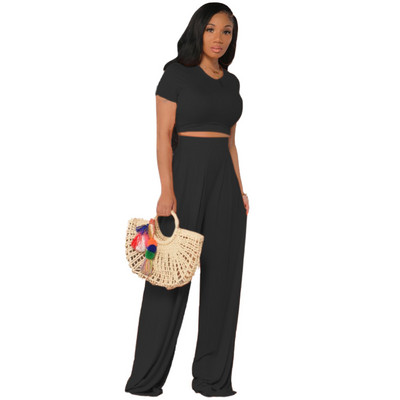 Naiste komplekt kaheosaline lühikeste varrukatega T-särk ja laiad püksid