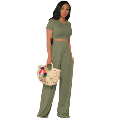 Naiste komplekt kaheosaline lühikeste varrukatega T-särk ja laiad püksid