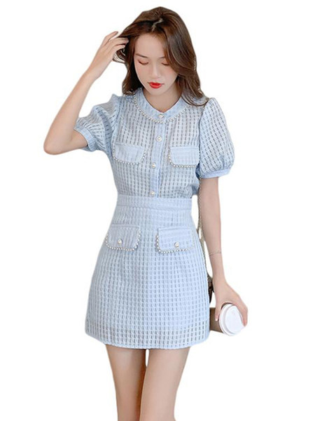 Modern női szett - gyöngyökkel díszített szoknya és ing