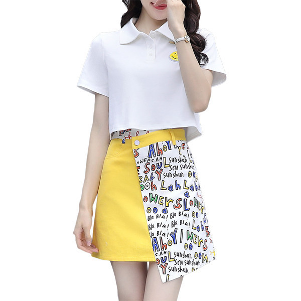 Naiste vabaaja komplekt krae ja lühikese seelikuga pluusist