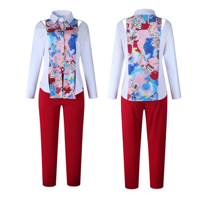 Sieviešu komplekts no divdaļīga krekla ar garām piedurknēm un biksēm