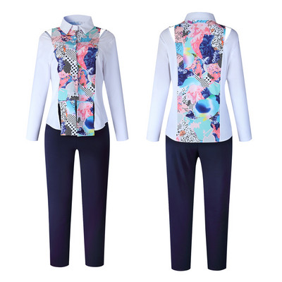 Sieviešu komplekts no divdaļīga krekla ar garām piedurknēm un biksēm