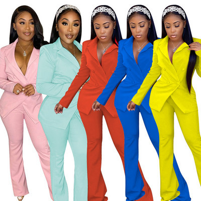 Naiste stiilne kaheosaline nööpide ja pükstega ülikonnajakk