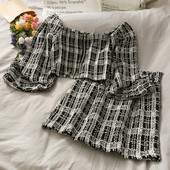 Ruuduline naiste komplekt-pluus ja seelik