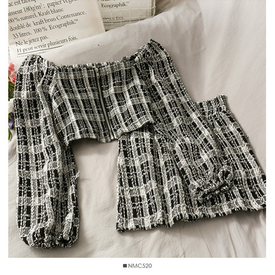 Ruuduline naiste komplekt-pluus ja seelik