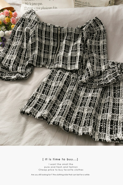 Ruuduline naiste komplekt-pluus ja seelik