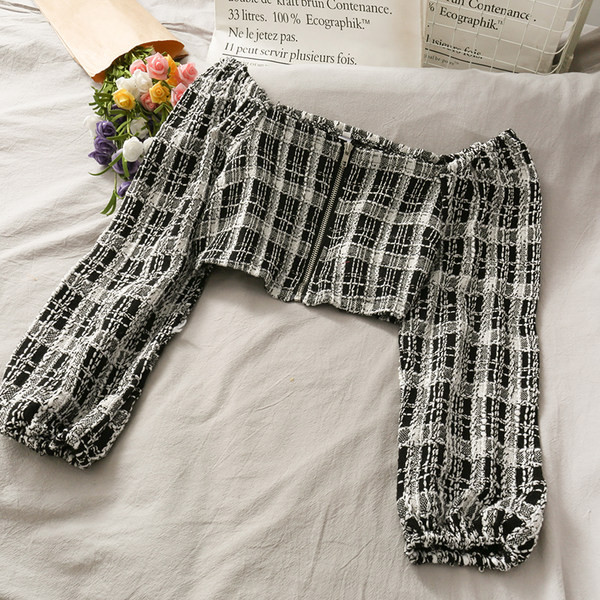 Ruuduline naiste komplekt-pluus ja seelik