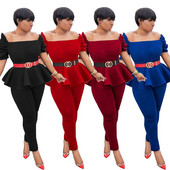 Naiste komplekt kaheosalisest kandilise kaelusega pluusi ja liibuvate pükstega