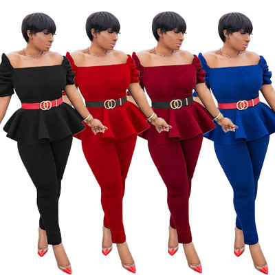 Set de damă de bluză din două piese cu decolteu pătrat și pantaloni mulat