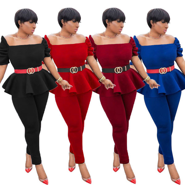 Naiste komplekt kaheosalisest kandilise kaelusega pluusi ja liibuvate pükstega