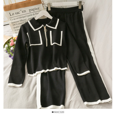 Sieviešu komplekts no divām daļām-blūze ar rāvējslēdzēju un biksēm