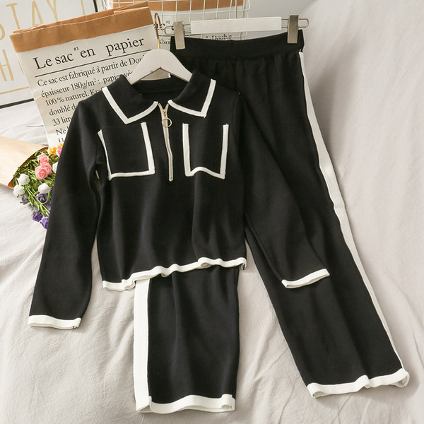 Sieviešu komplekts no divām daļām-blūze ar rāvējslēdzēju un biksēm