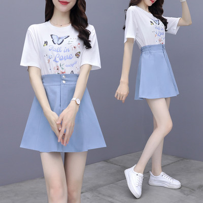 Uue mudeli suvine naiste T-särgi ja seeliku komplekt